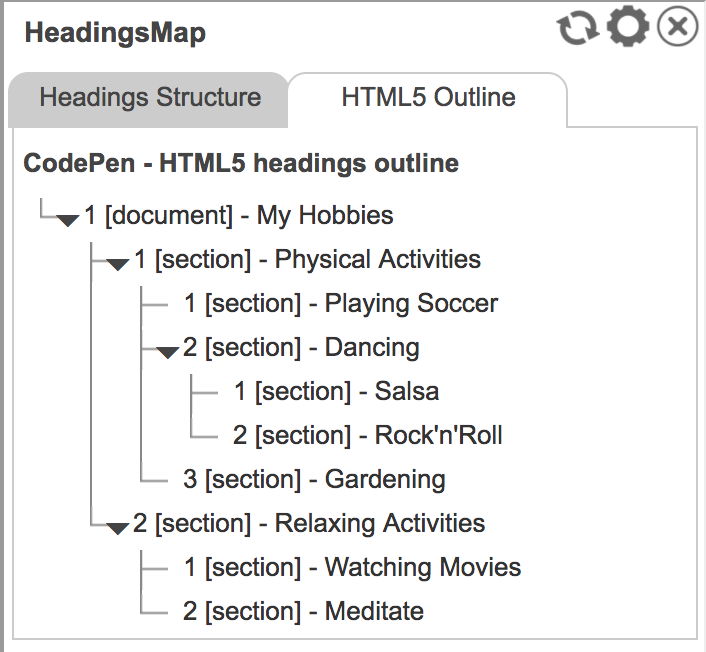 HeadingMap's experimental HTML 5 outline