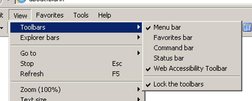 Internet Explorer's menu "View -> Toolbars"